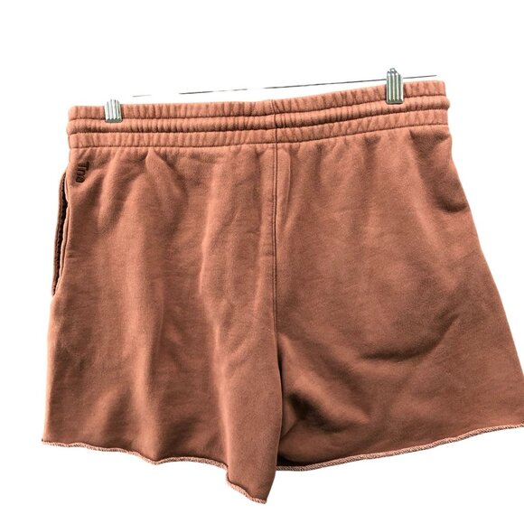 TNA Cozy Fleece Boyfriend Sweat Shorts Womens M Tan Brown High Rise Cutoff - Picture 2 of 8